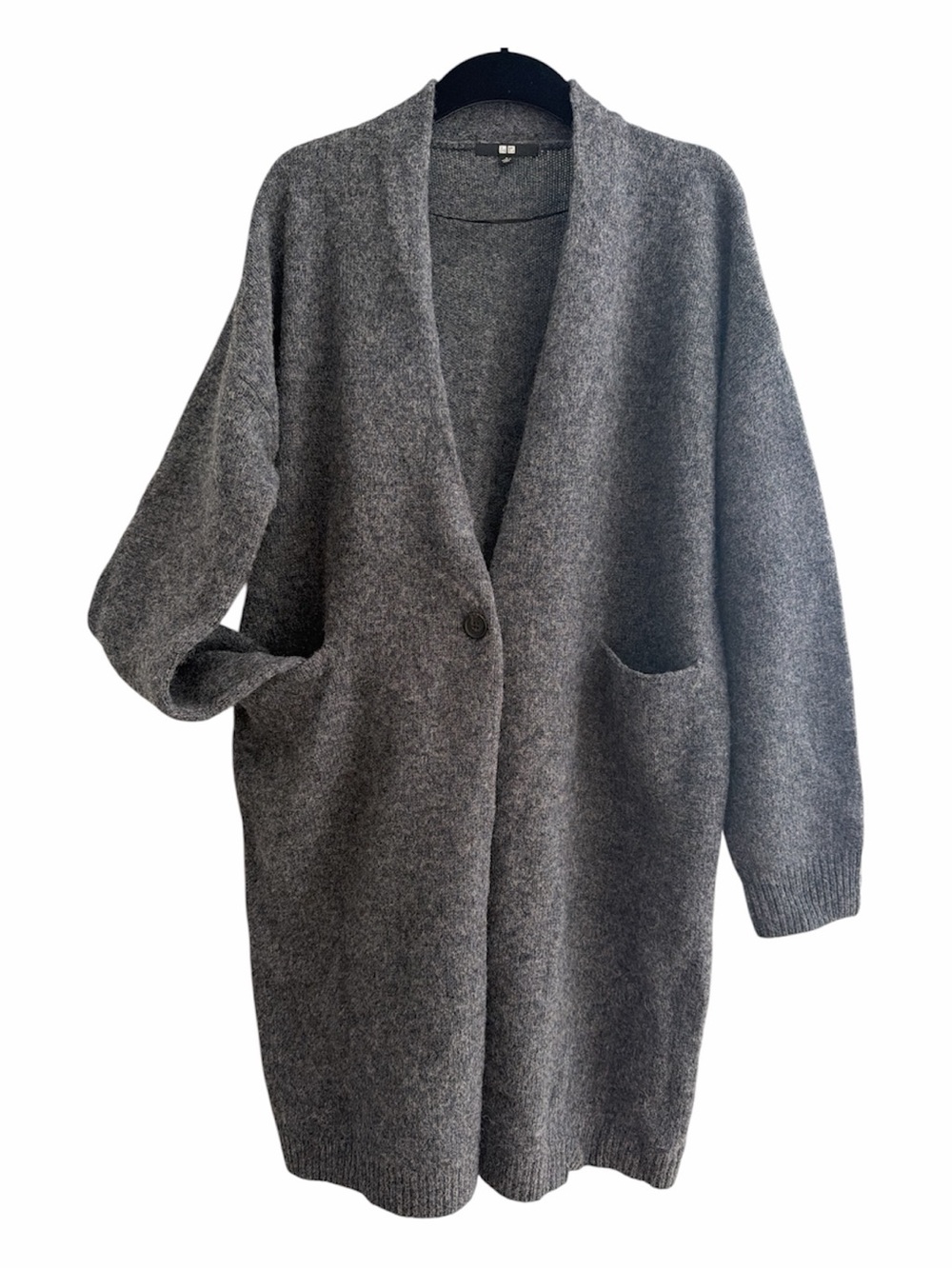 Uniqlo 100% Wool Gray Oversized V-Neck Button Cardigan Sweater